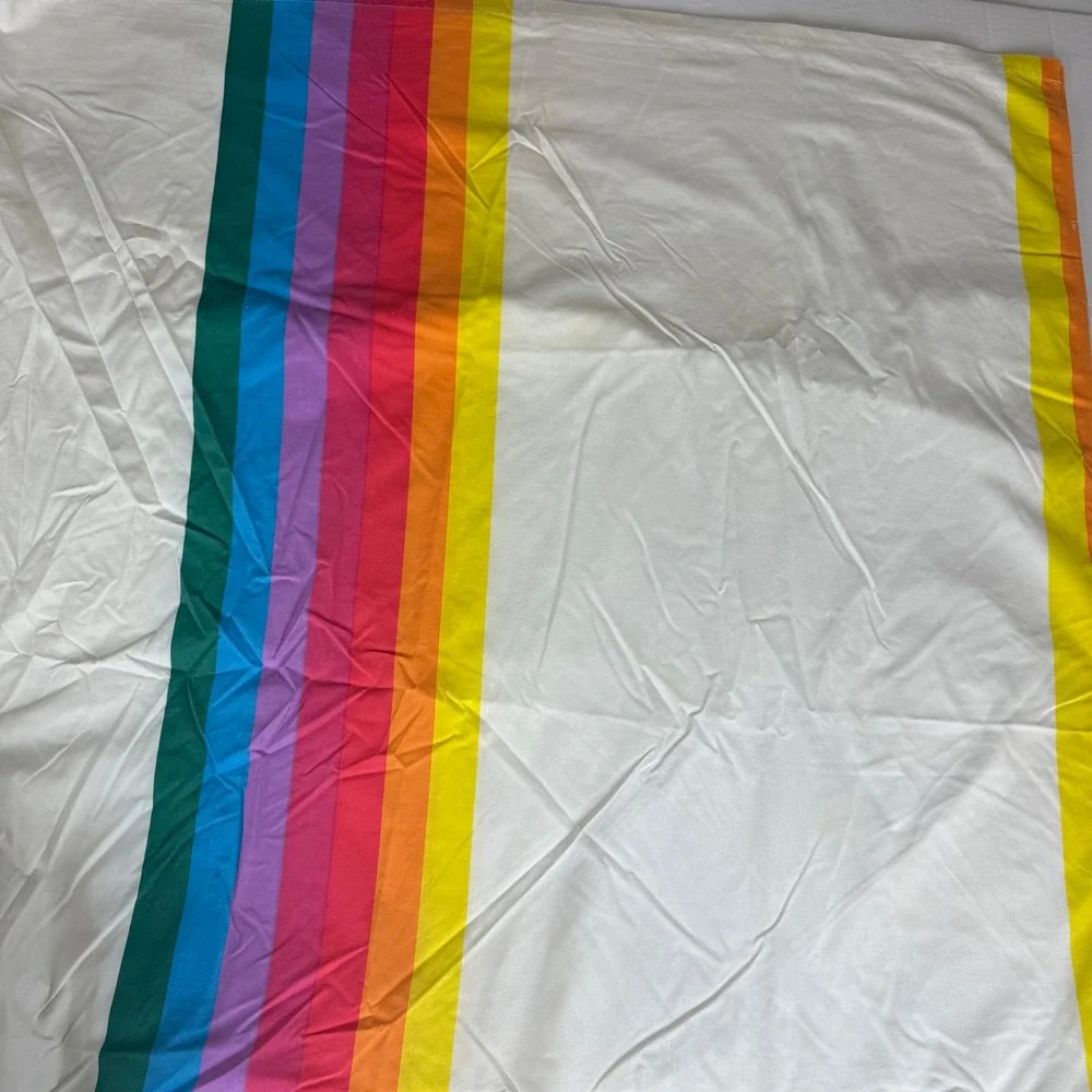 Vintage Wamsutta Ultracale Double Flat Sheet Rainbow Stripe Retro 70s 80s White
